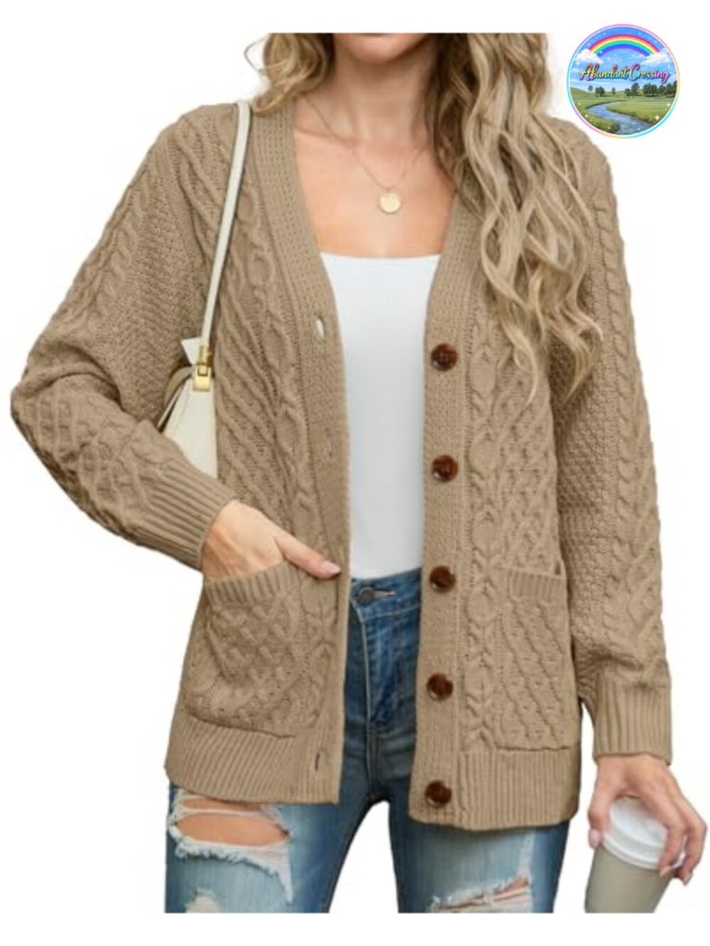 Women's Cable Knit Cardigan Sweater with Pockets